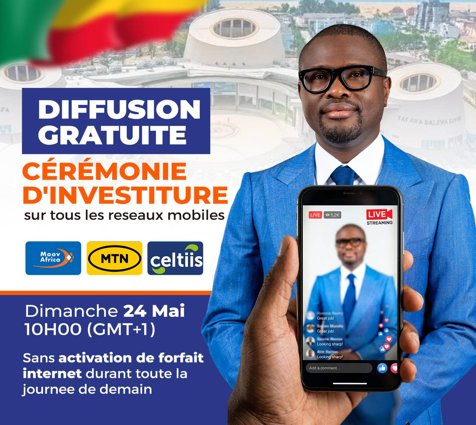 Cérémonie d’investiture au Bénin : diffusion nationale gratuite et historique