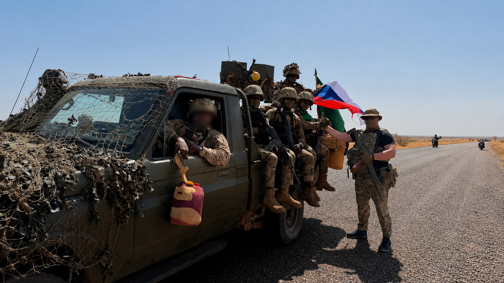 Mercenaires Africa Corps protégeant le régime malien