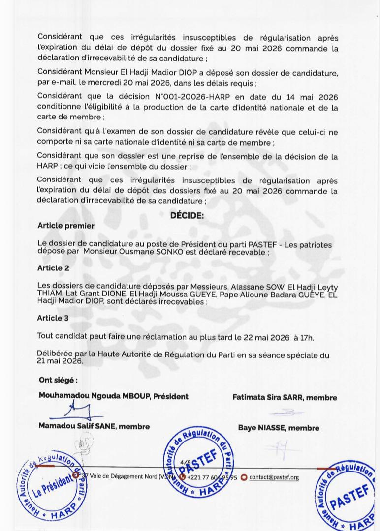 Ousmane Sonko lors du congrès Pastef 2026