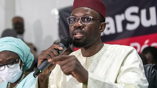 Portrait d'Ousmane Sonko lors d'une déclaration