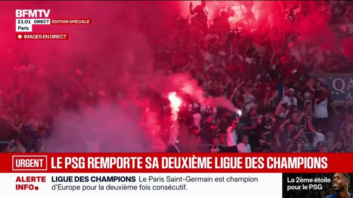 célébration des joueurs du psg après leur victoire en ligue des champions