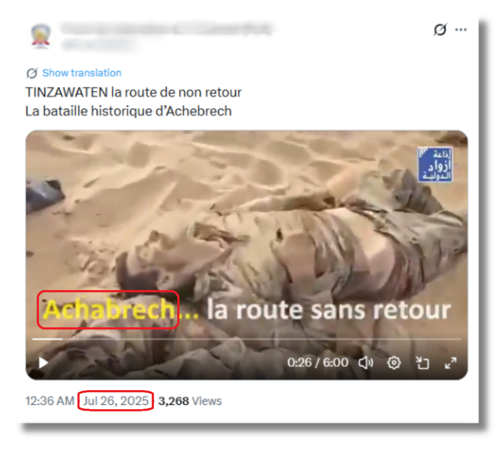 Extrait de la vidéo de propagande du FLA montrant les mercenaires russes tués à Tinzaouatène en 2024.