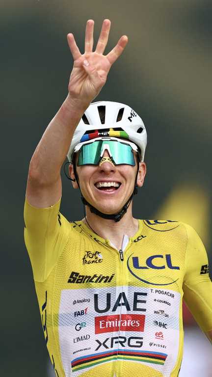 Tadej Pogacar a remporté son 4e succès sur le Tour de France 2026, en s'imposant au Markstein, le 18 juillet 2026, lors de la 14e étape. (ANNE-CHRISTINE POUJOULAT / AFP)