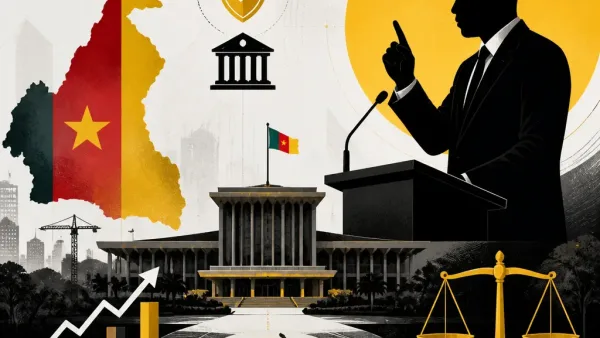 Illustration éditoriale : le président Paul Biya et le ministre René Sadi