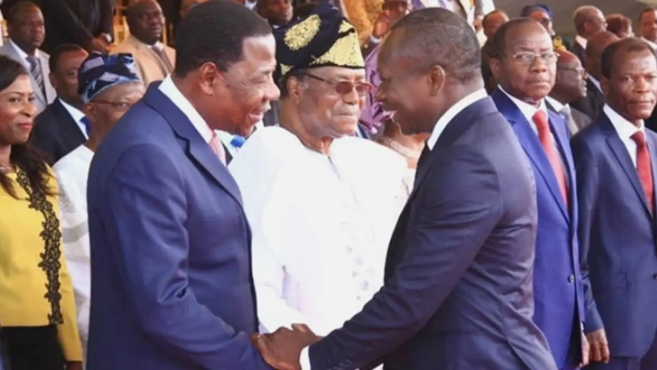Les présidents Nicéphore Soglo( en blanc en arrière plan), Boni Yayi (à gauche) et Patrice Talon (à droite)